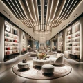 DALL·E 2024-02-06 15.14.29 - A luxurious Gucci boutique interior, elegantly designed with modern furniture and lavish decor. The store is illuminated by sophisticated LED strips, .webp