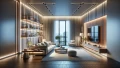 DALL·E 2024-02-05 17.51.00 - Create a highly detailed image of a modern living room illuminated with LED strips. The room should feature contemporary furniture with clean lines an.webp